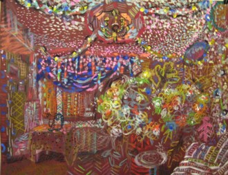 Новогодний интерьер с гирляндами.