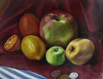 Яблоки, лимоны, айва и старинные монеты