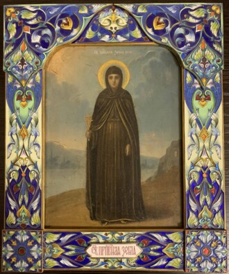 Икона в серебряном окладе. Святая Ксения.