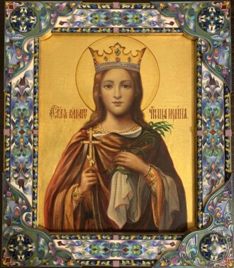 Икона в серебряном окладе. Святая Ирина.