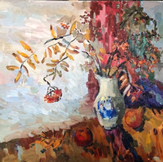 Осенний натюрморт с белым холстом