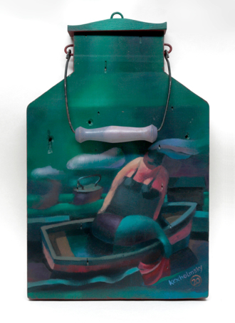 Русалка в черном платье с изумрудным хвостом.