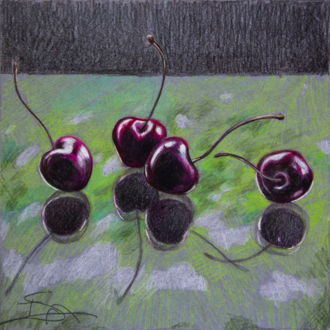 Черешня на стеклянном столе.