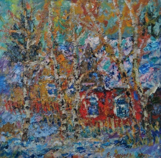 Вечер. Пейзаж с красным домиком