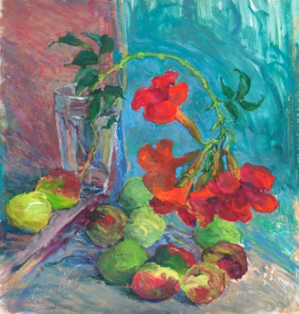 Натюрморт с текомой и яблоками