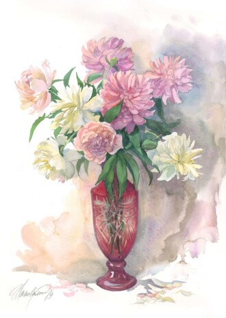 Белые и розовые пионы