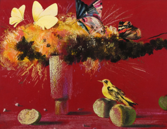 Цветы на красном фоне 