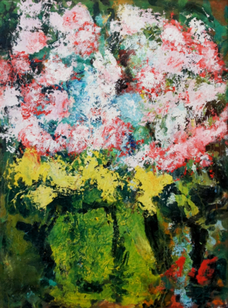 Цветы в зелёной вазе