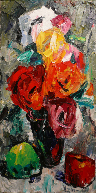 Цветы и яблоки.