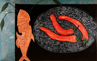 натюрморт с перцем и каменной рыбой