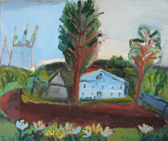 Пейзаж с синим домом