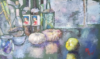 Натюрморт с двумя бутылями из-под Кьянти