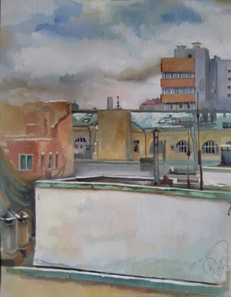 Городской пейзаж.Вид из окна на крыши Новослободской улицы