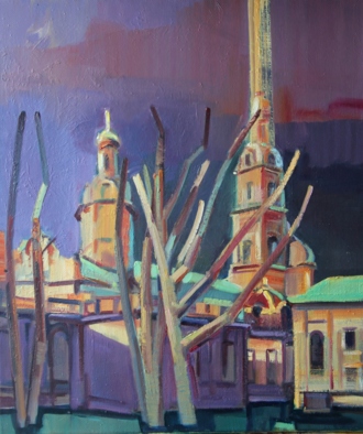 Утро в Петропавловской крепости (с обрезанными деревьями ) 