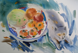 Котька влетела в натюрморт