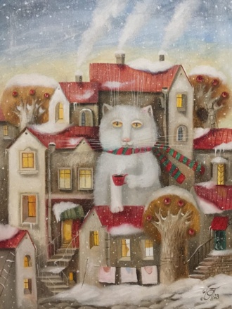 Картина с белым котом 