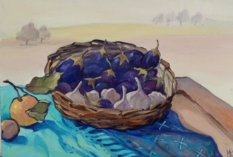 Индийский натюрморт. Баклажаны и чеснок. 