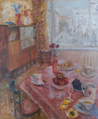 В розовом свете детства.   Диптих.  Левая часть.