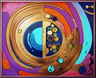 Картина написана яркими акриловыми красками, текстурной пастой и поталью.