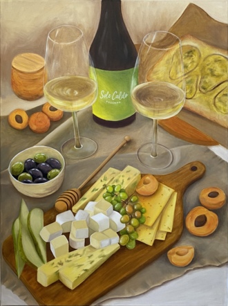 Натюрморт с сыром и вином