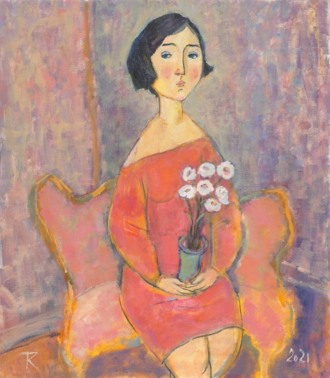 Дама с белыми цветами