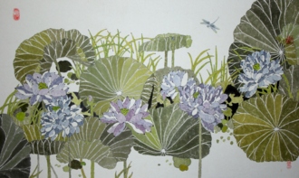 Лотосовый пруд и стрекоза