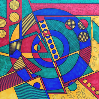 Шутка Геометрическая цветная абстракция маркером