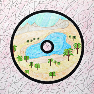 Оазис Цветная графика с пейзажем карандашом Пляж Озеро Пальмы