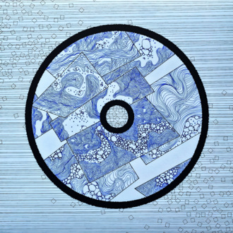 Разлив (2) Графика с жидким синим узором в образе виниловой пластинки 