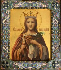 Икона в серебряном окладе. Святая Ирина.