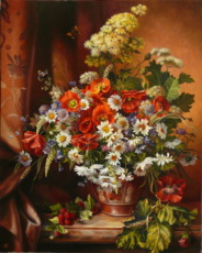  Цветы с ромашками и малиной-