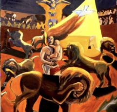 Святая в окружении львов