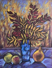 Букет с рябиной и тыквой