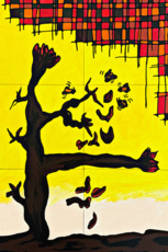 Завершение Осенняя модульная картина с засохшим цветком